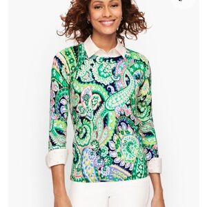 Talbots WATERCOLOR PAISLEY‎ CREWNECK SWEATER Womens Size XS NWOT Cotton Blend